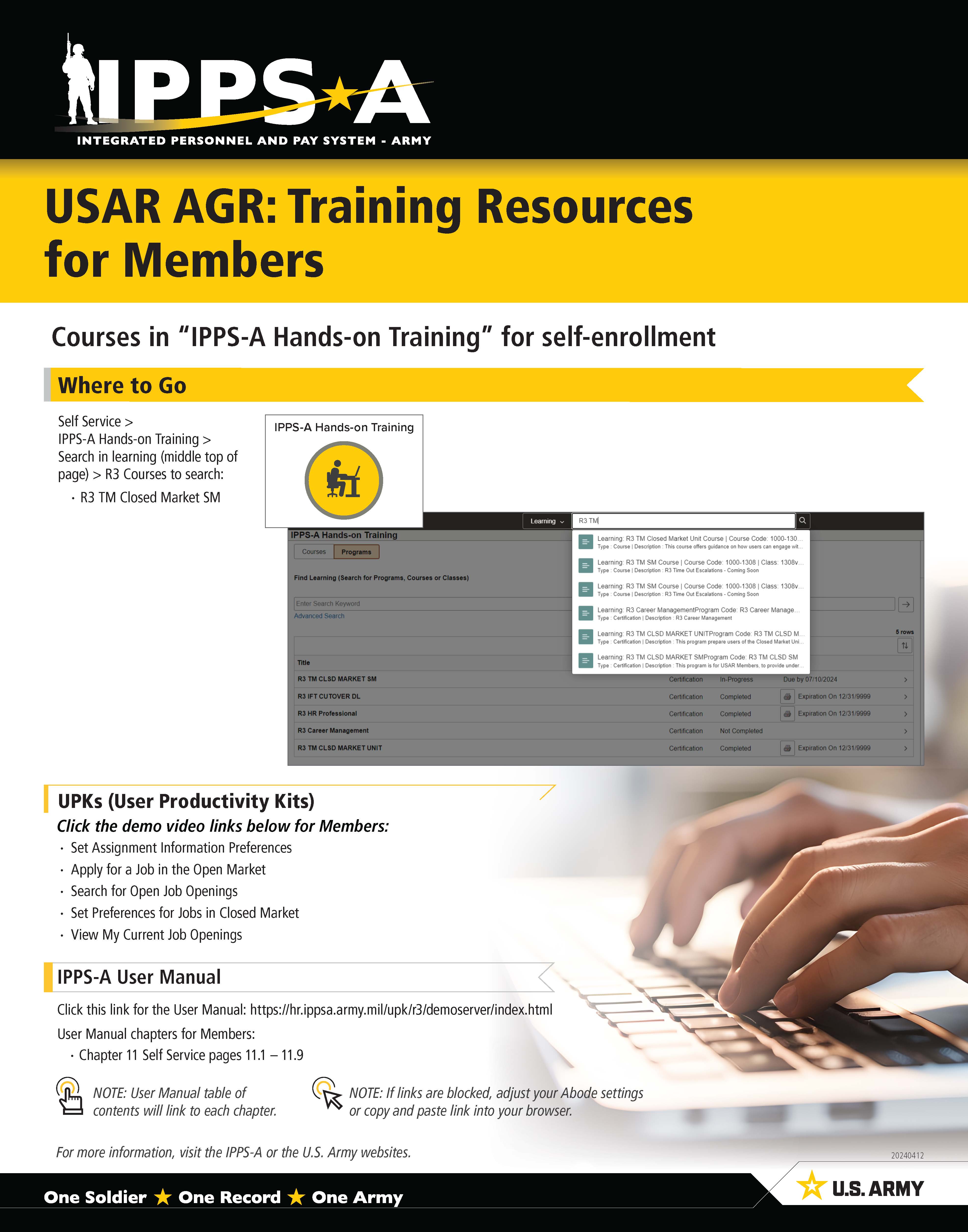 Link to USAR AGR: Training Resources for Members